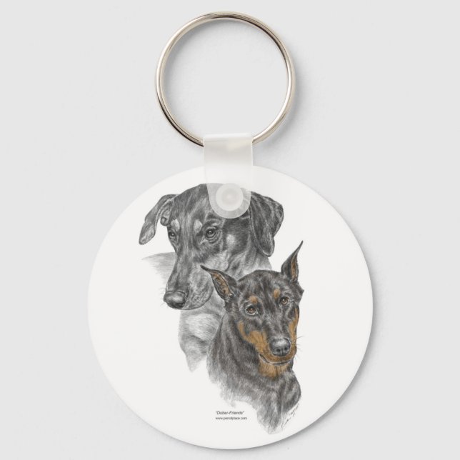 Portrait von zwei Dobermans für Schlüssel Schlüsselanhänger (Vorderseite)