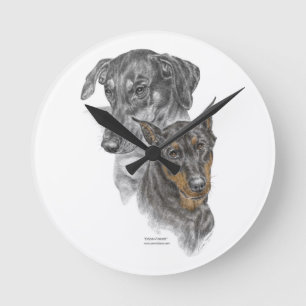 Portrait von zwei Dobermans Runde Wanduhr