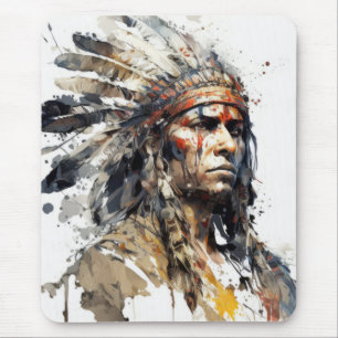 Portrait Warrior-Malerei eines Amerikanischen Urei Mousepad