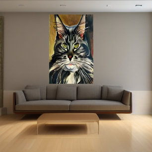 Portraits d'un coon du Maine AI Art Poster