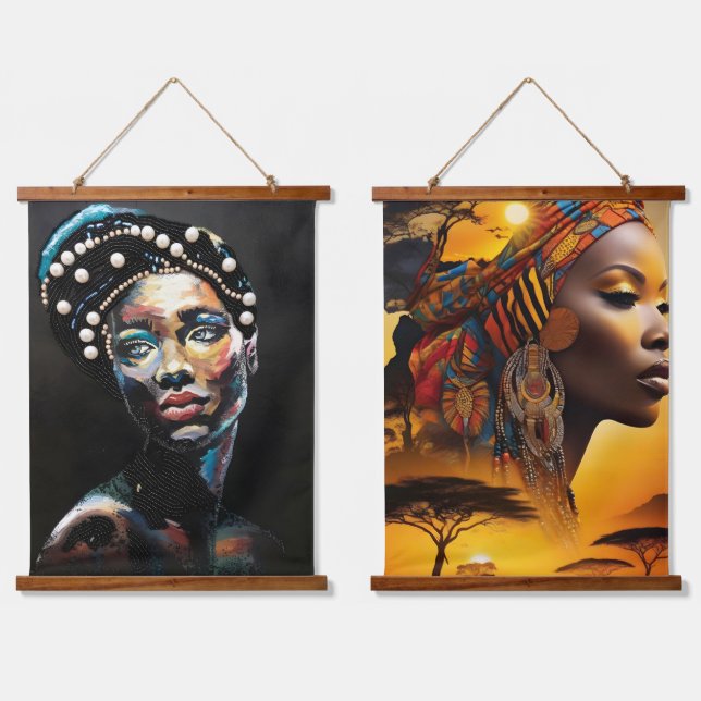 Portraits für afrikanische Frauen, schöne schwarze Wandteppich Mit Holzrahmen (Doppelt)
