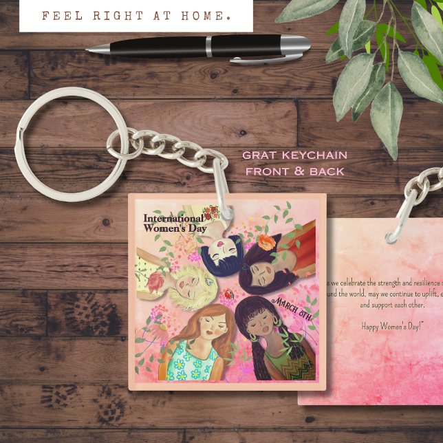 Portraits zum Internationalen Frauentag Schlüsselanhänger (International Women's Day Pink Female Portraits Keychain)