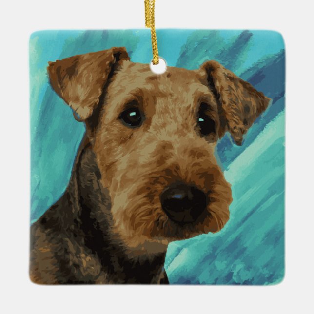 Porträt Airedales Terrier Keramikornament (Vorderseite)