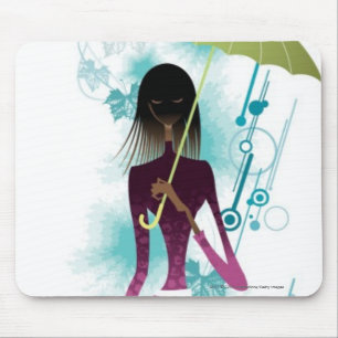 Porträt der jungen Frau Geldbeutel und Regenschir Mousepad