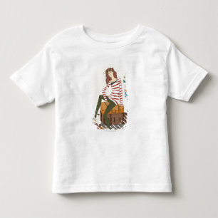 Porträt der jungen Frau sitzend auf Koffer Kleinkind T-shirt