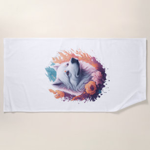 Porträt des Hundes - Samoyed Blumen Spritzer  Strandtuch