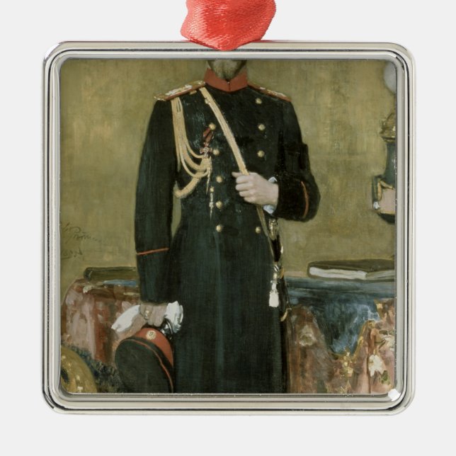 Porträt des Kaisers Nicholas II 1895 Silbernes Ornament (Vorne)