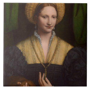 Porträt einer Dame, 1520-1525 (Öl auf Platte) Fliese