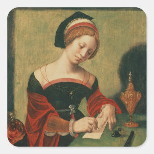 Porträt einer Dame als des Magdalen Quadratischer Aufkleber