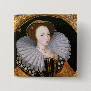 Porträt einer Dame mit einem großen Kampfläufer Button