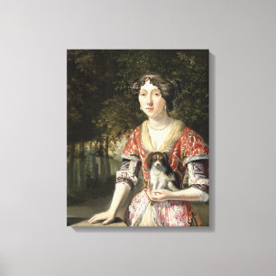 Porträt einer Dame Wearing ein rotes und weißes Leinwanddruck