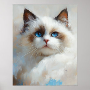 Porträt einer eleganten Ragdoll-Katze mit blauen A Poster