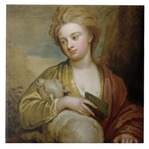 Porträt einer Frau als St. Agnes, traditionsgemä Fliese