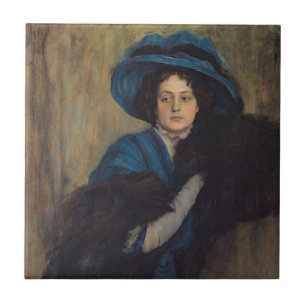 Porträt einer Frau in Blau (Raimundo de Madrazo) Fliese
