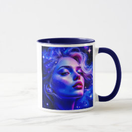 Porträt einer Frau in blauem Licht. Tasse