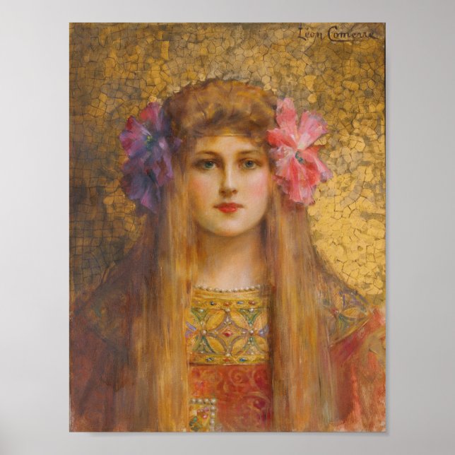 Porträt einer Frau mit Blumengebinde-Turban Poster (Vorne)