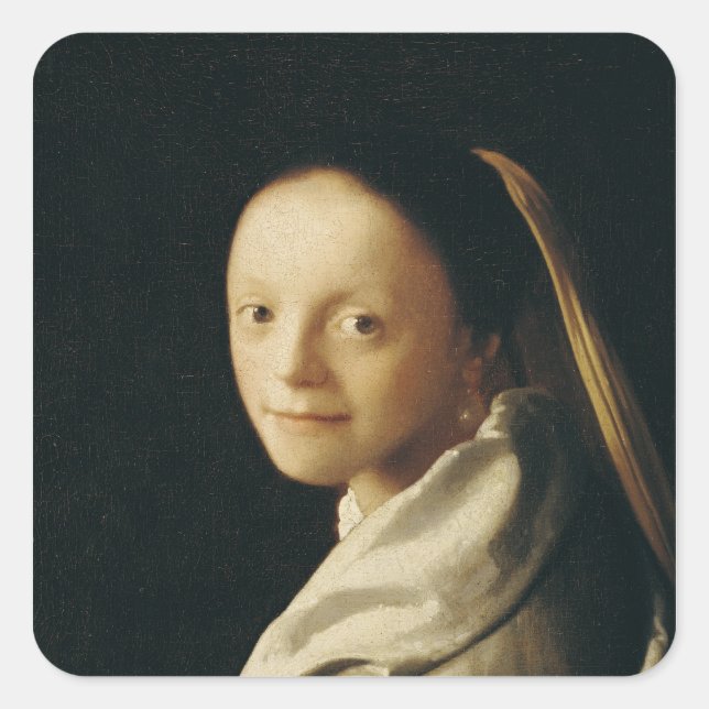 Porträt einer jungen Frau, c.1663-65 Quadratischer Aufkleber (Vorderseite)