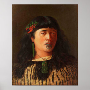 "Porträt einer jungen Maori- Frau mit Moko Poster