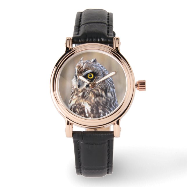 Porträt einer Kurzen Eule Armbanduhr (Vorderseite)