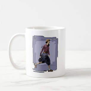 Porträt einer modischen Frau beim Gehen mitten im Kaffeetasse