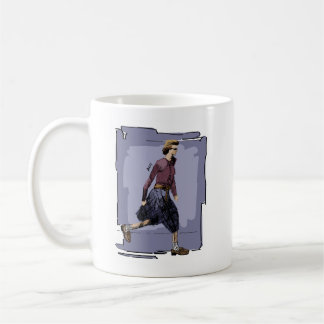 Porträt einer modischen Frau beim Gehen mitten im  Kaffeetasse