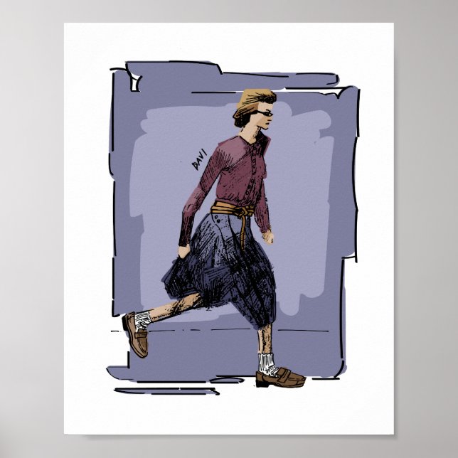 Porträt einer modischen Frau beim Gehen Poster (Vorne)