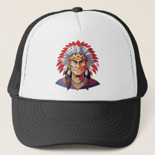 Porträt eines alten indianischen Häuptlings Truckerkappe