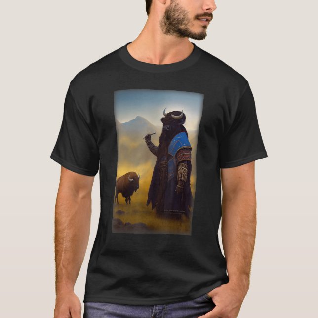 Porträt eines Bison in Shaman Kleidung voll Charac T-Shirt (Vorderseite)