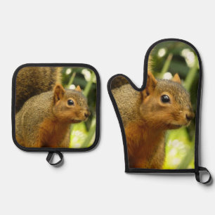 Porträt eines Eichhörnchens Natur Tierfotografie Ofenhandschuh & Topflappen-Set
