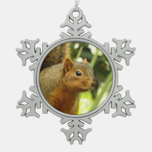 Porträt eines Eichhörnchens Natur Tierfotografie Schneeflocken Zinn-Ornament