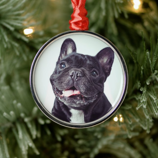 Porträt eines glücklichen französischen Bulldoggen Ornament Aus Metall (Baum)