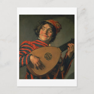 Porträt eines Jesters mit Lute (Öl auf Leinwand) Postkarte