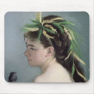 Porträt eines Mädchens, das einen Spatzen hält Mousepad
