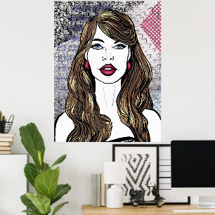 Porträt eines Mädchens mit langen braunen Haaren Poster
