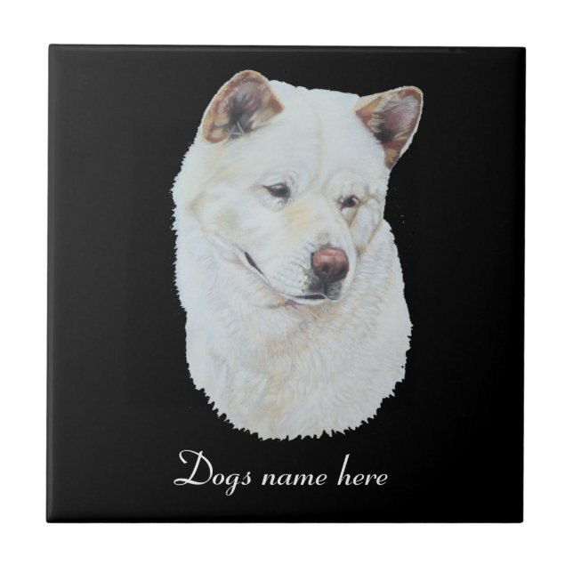 Porträt eines phantastischen weißen Akita-Hundes Fliese (Vorderseite)