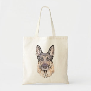 Porträt eines Schäferhund-Hundes skizzierte Kunst Tragetasche