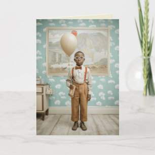 Porträt eines vintage Jungen mit Luftballon Karte