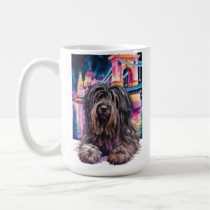 Porträt eines zotteligen Hundes in der Neon-Stadtl Kaffeetasse