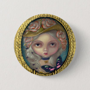"Porträt mit ein geblühter Hut-" Knopf Button