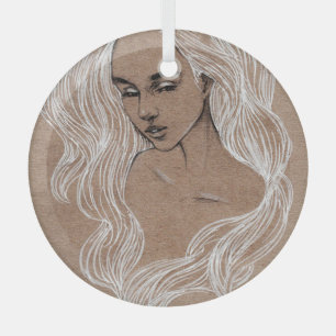 Porträt-Skizze: Junge Mädchen-Illustration Ornament Aus Glas