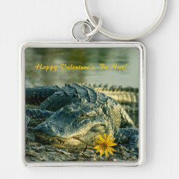 Porträt von American Alligator Happy Valentines Schlüsselanhänger