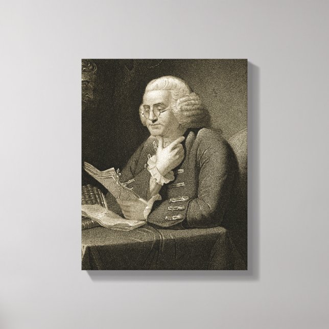 Porträt von Benjamin Franklin, graviert von Thomas Leinwanddruck (Vorderseite)