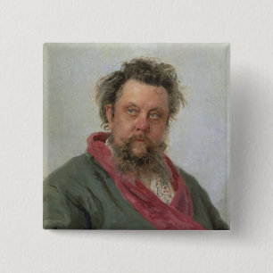 Porträt von bescheidenem Petrovich Moussorgsky Button