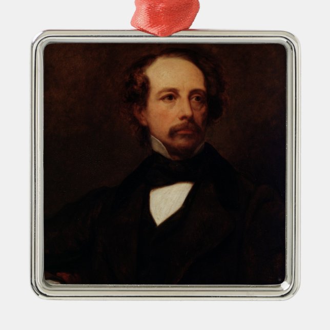 Porträt von Charles Dickens 1855 Silbernes Ornament (Vorne)