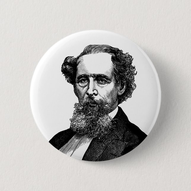 Porträt von Charles Dickens Button (Vorderseite)