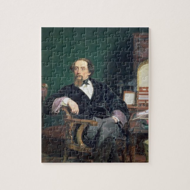 Porträt von Charles Dickens (Öl auf Leinwand) (Vertikal)