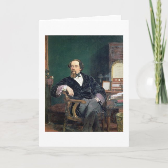 Porträt von Charles Dickens (Öl auf Leinwand) Karte (Vorderseite)