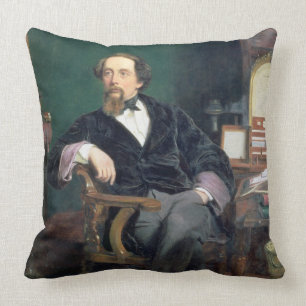 Porträt von Charles Dickens (Öl auf Leinwand) Kissen