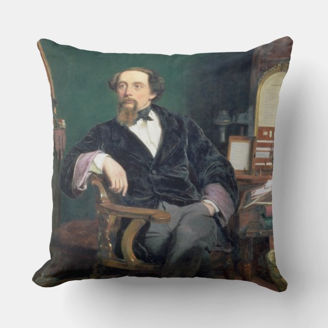 Porträt von Charles Dickens (Öl auf Leinwand) Kissen (Vorderseite)