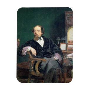 Porträt von Charles Dickens (Öl auf Leinwand) Magnet